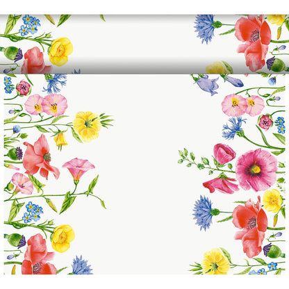 Bloemen in aquarelstijl omlijsten een wit rechthoek - perfect voor notities of uitnodigingen. Mooi en ideaal voor duurzame decoratie met het milieuvriendelijke product Bio-DC-Tete a Tete 0,4x24m van Duni GmbH.
