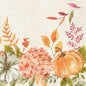 Aquarel-oranje en groene pompoenen, pittige pompoentinten, roze hortensia's en herfstbladeren sieren de onderrand - ideaal voor Duni GmbH servetten 40x40 3-laags 1/4 Spicy Pumpkin (verpakking van 250 stuks) ontwerpen.