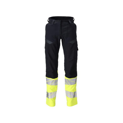 Broeken, dames, DIAMOND, kniezakken, stretchbroek Multisafe, zwart blauw/fluo geel