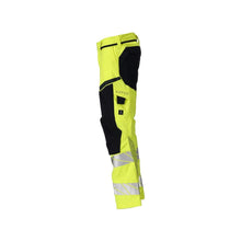 Broek met kniezakken, stretch inzetstukken Multisafe broek, signalisatie geel/zwart-blauw