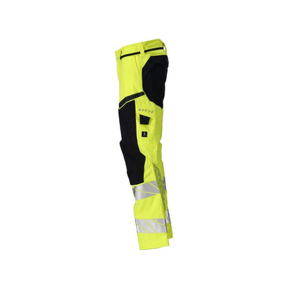 Broek met kniezakken, stretch inzetstukken Multisafe broek, signalisatie geel/zwart-blauw