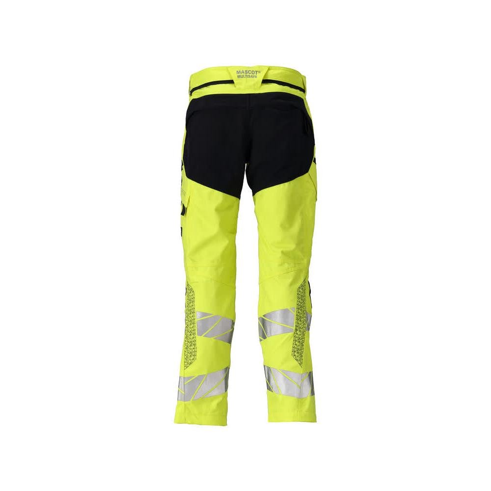 Broek met kniezakken, stretch inzetstukken Multisafe broek, signalisatie geel/zwart-blauw