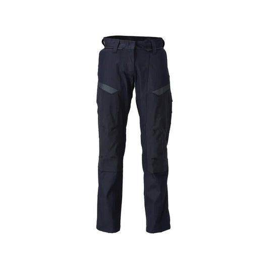 Broek met kniezakken, damesbroek Multisafe, zwart blauw/fluo geel