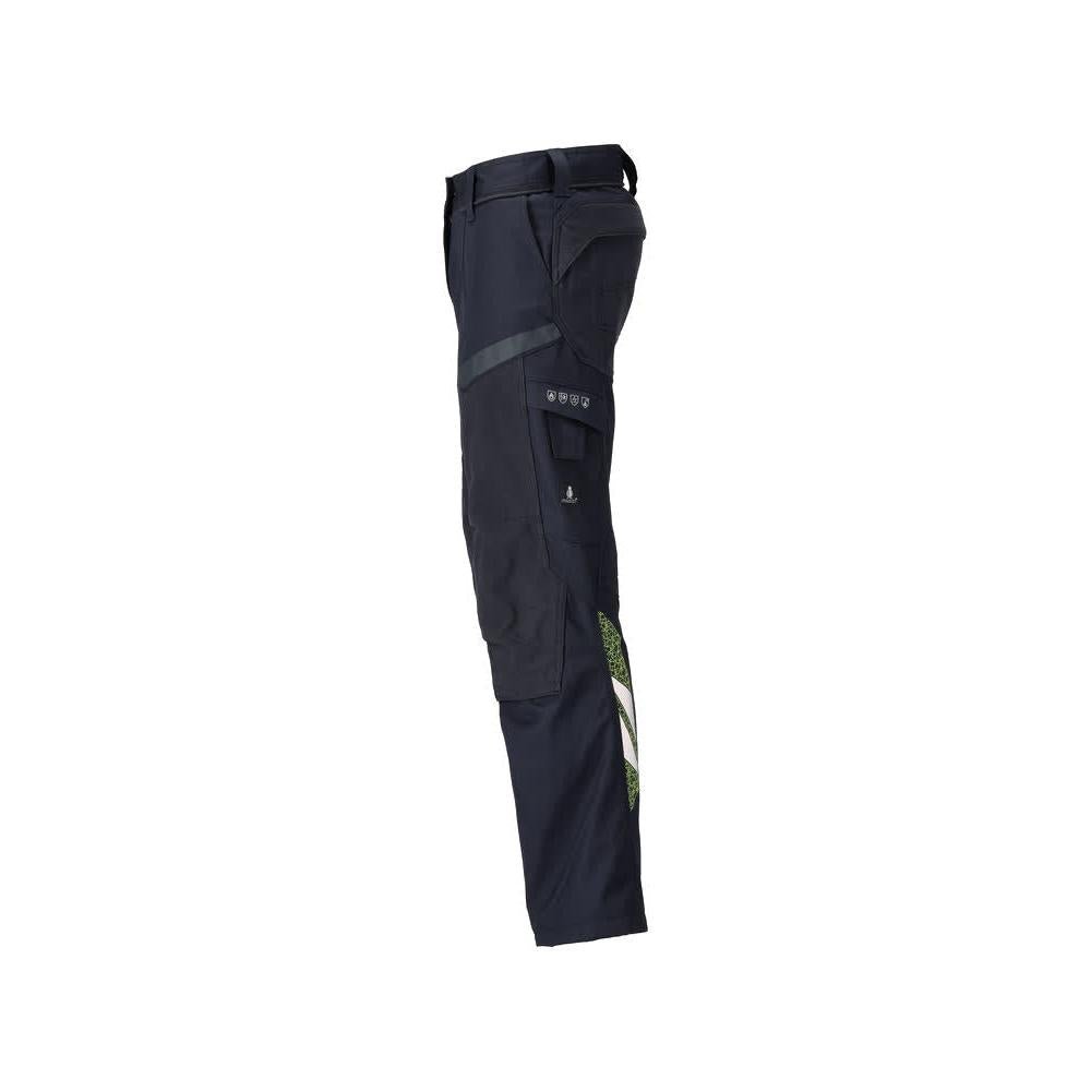 Broek met kniezakken, damesbroek Multisafe, zwart blauw/fluo geel