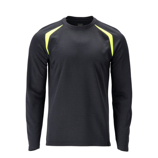 T-shirt, lange mouw, modern fit T-shirt Multisafe, zwart blauw/fluo geel