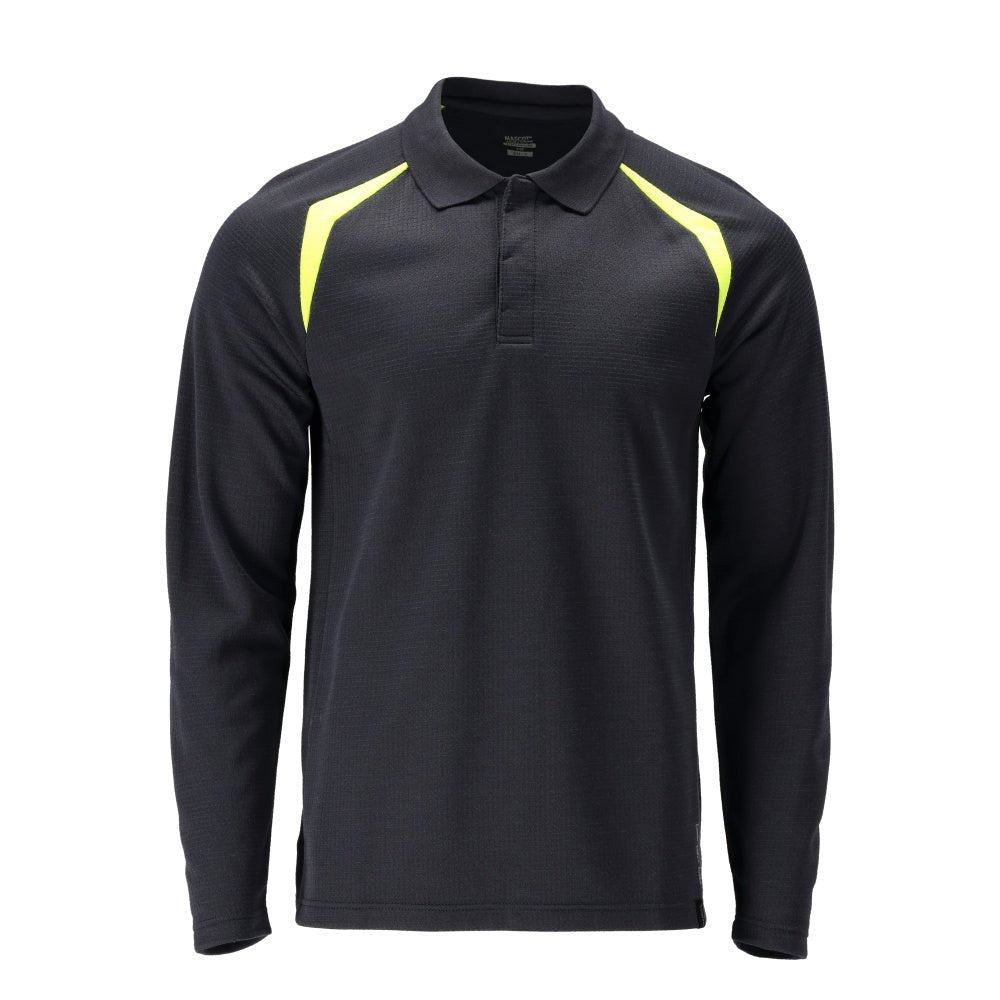 Poloshirt, poloshirt met lange mouwen Multisafe, zwart blauw/fluo geel