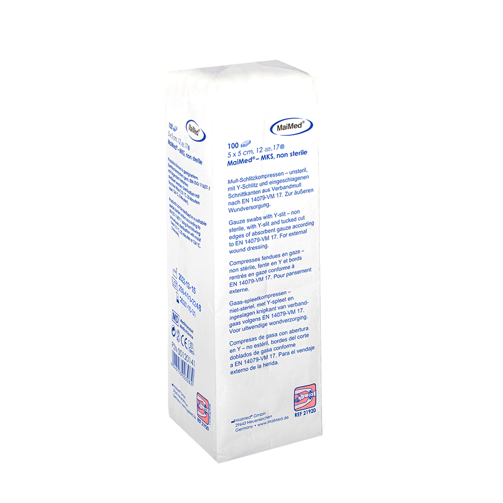 MaiMed-MKS-onsteriele gaasspleetkompressen, 100 stuks/papieren zak