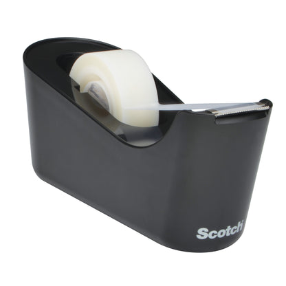 De Scotch™ Tafeldispenser C18 in Zwart incl. Scotch® Magic™ Onzichtbare Tape (1 rol/verpakking) van 3M Deutschland GmbH is ideaal kantooraccessoire - met wit "Scotch" logo vooraan, perfect voor elke werkplek.