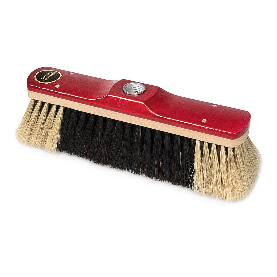 De Nölle Profi Brush Stubenbezem (28 cm, paardenstaarthaar) van Nölle Profi Brush Borstel- & Pinseltechniek e.K. is een duurzame bezemkop voor efficiënte reiniging binnenshuis; steel niet inbegrepen. 1 stuk, rode houten punt, zwarte en beige borstelharen.