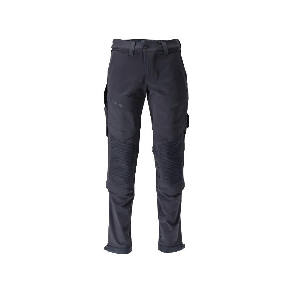 Broek, kniezakken, duurzaam, stretchbroek, zwart-blauw