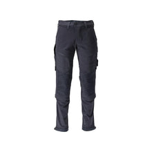 Broek, kniezakken, duurzaam, stretchbroek, zwart-blauw