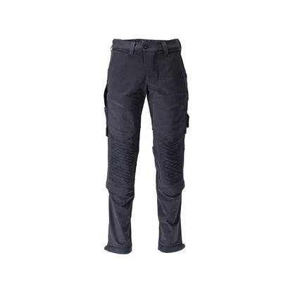 Broek, kniezakken, duurzaam, stretchbroek, zwart-blauw