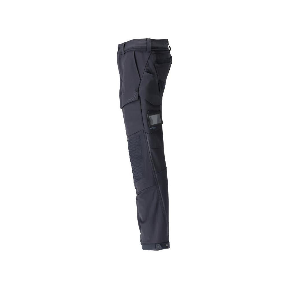 Broek, kniezakken, duurzaam, stretchbroek, zwart-blauw