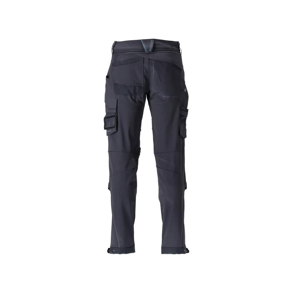 Broek, kniezakken, duurzaam, stretchbroek, zwart-blauw