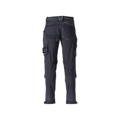 Broek, kniezakken, duurzaam, stretchbroek, zwart-blauw