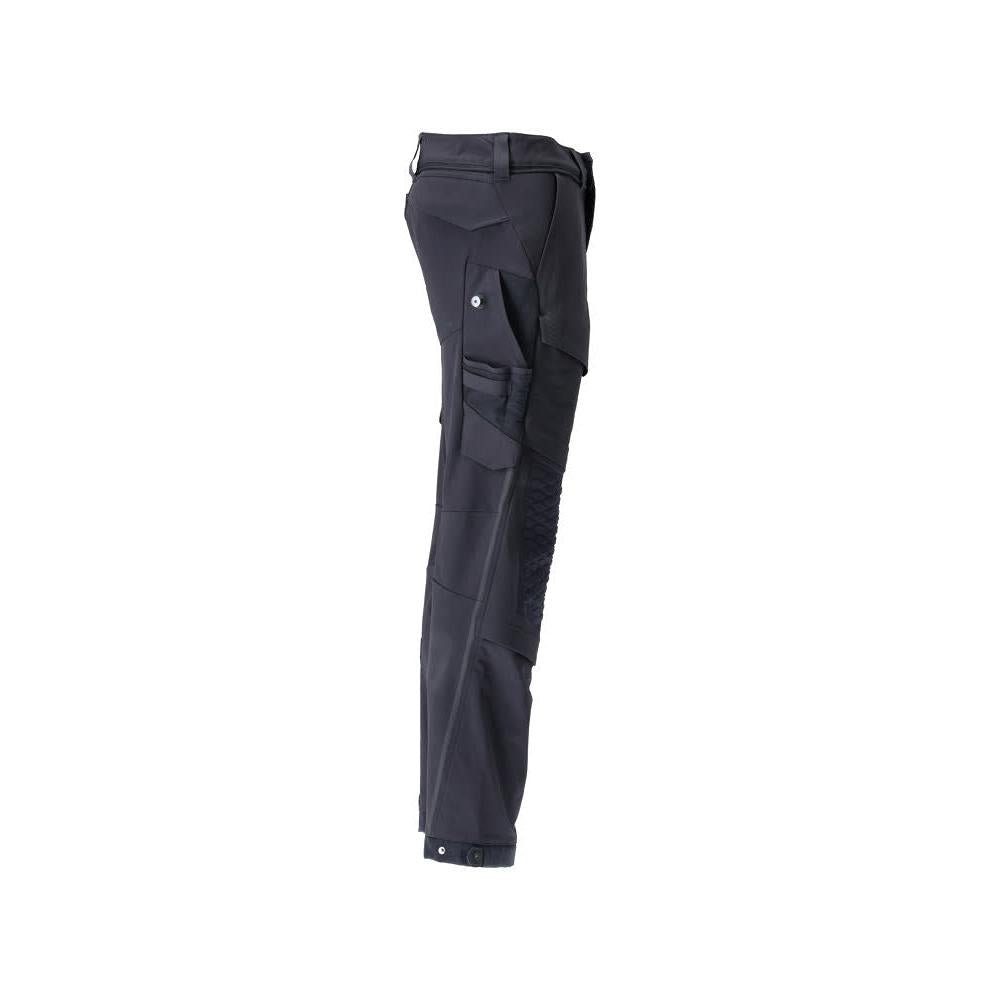 Broek, kniezakken, duurzaam, stretchbroek, zwart-blauw