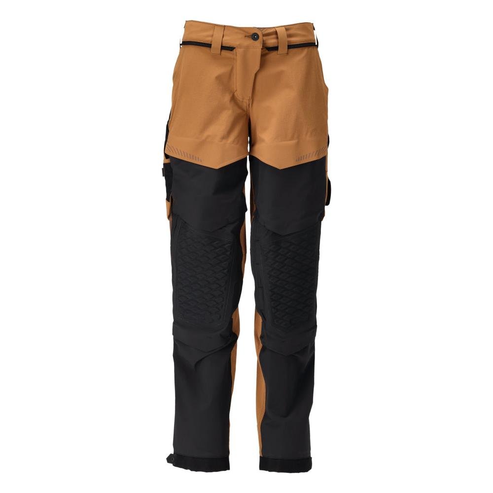 Broek met kniezakken, damesbroek, notenbruin/zwart