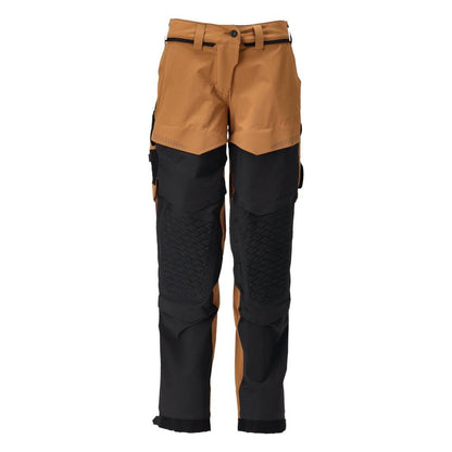 Broek met kniezakken, damesbroek, notenbruin/zwart