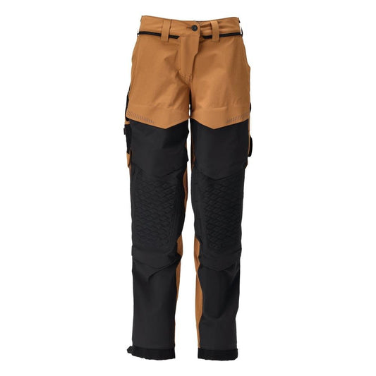 Broek met kniezakken, damesbroek, notenbruin/zwart