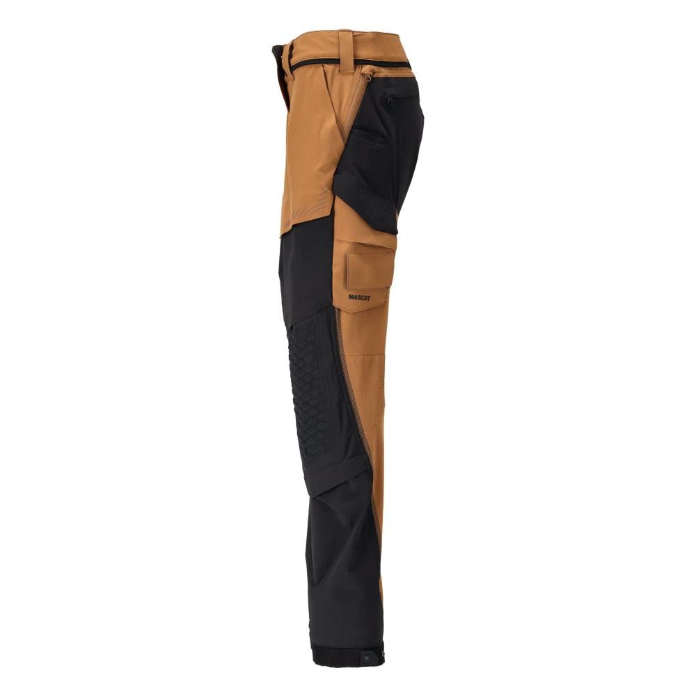 Broek met kniezakken, damesbroek, notenbruin/zwart