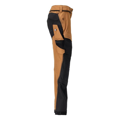 Broek met kniezakken, damesbroek, notenbruin/zwart
