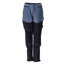Broek met kniezakken, damesbroek, steenblauw/zwartblauw