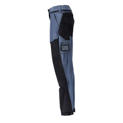 Broek met kniezakken, damesbroek, steenblauw/zwartblauw