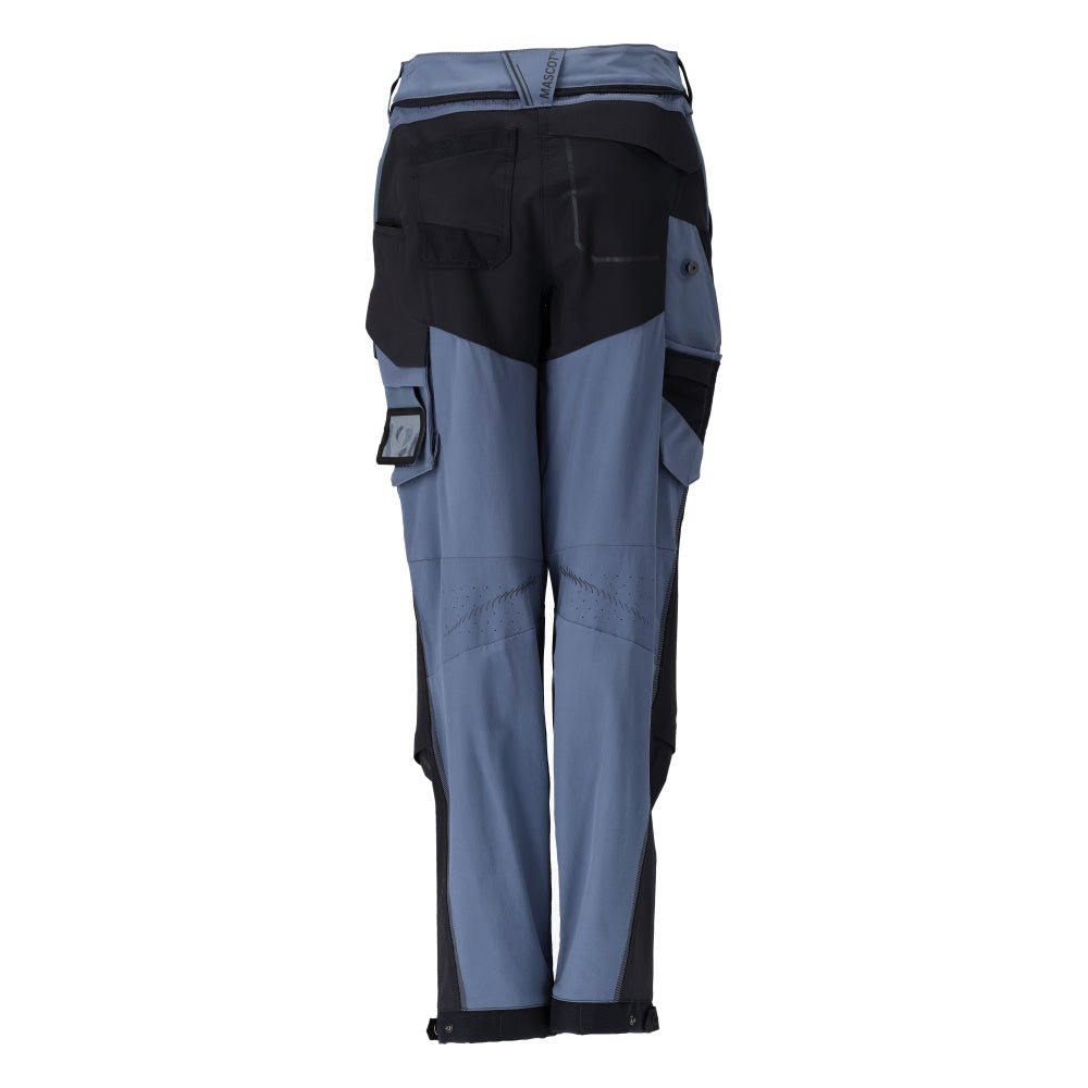 Broek met kniezakken, damesbroek, steenblauw/zwartblauw