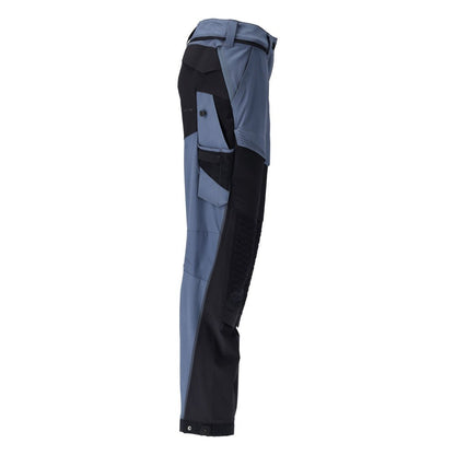 Broek met kniezakken, damesbroek, steenblauw/zwartblauw