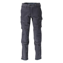 Broek, kniezakken, stretch, lichte broek, zwartblauw