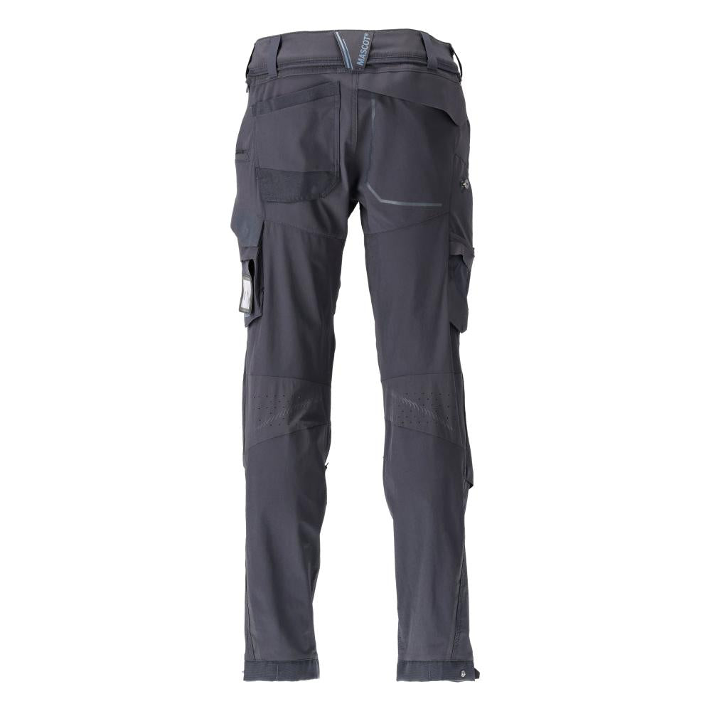 Broek, kniezakken, stretch, lichte broek, zwartblauw