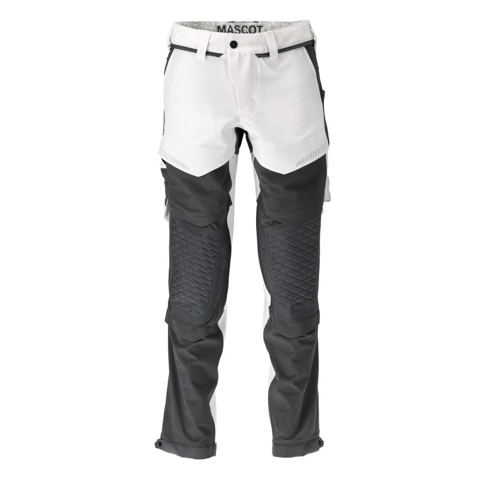 Broek, kniezakken, stretch, lichte broek, wit/antracietgrijs