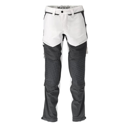 Broek, kniezakken, stretch, lichte broek, wit/antracietgrijs
