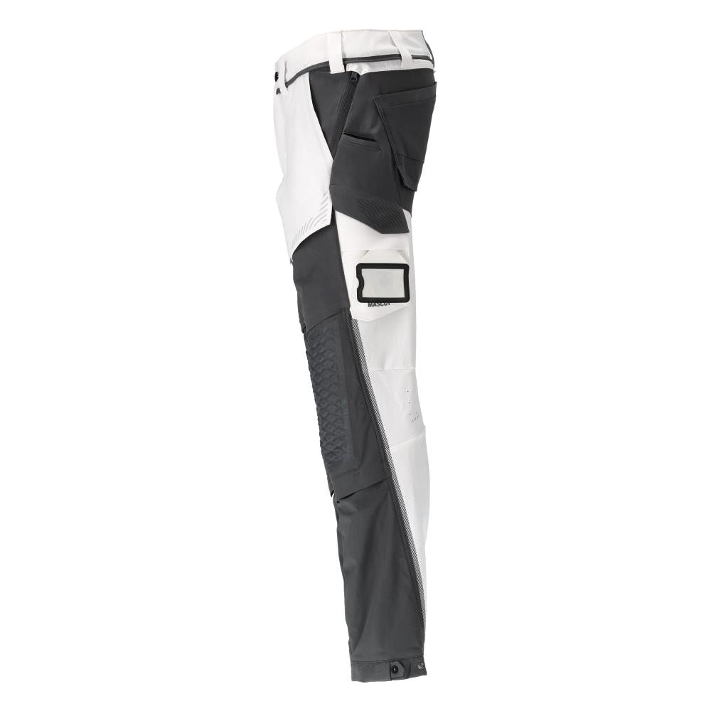 Broek, kniezakken, stretch, lichte broek, wit/antracietgrijs