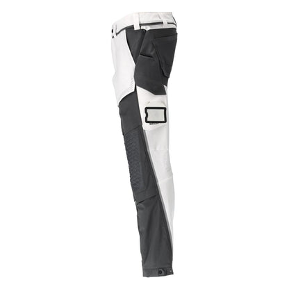 Broek, kniezakken, stretch, lichte broek, wit/antracietgrijs