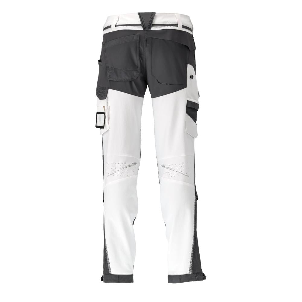 Broek, kniezakken, stretch, lichte broek, wit/antracietgrijs