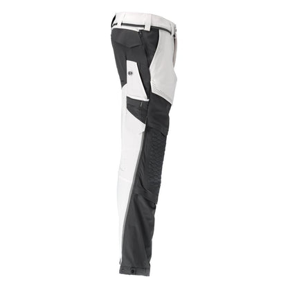 Broek, kniezakken, stretch, lichte broek, wit/antracietgrijs