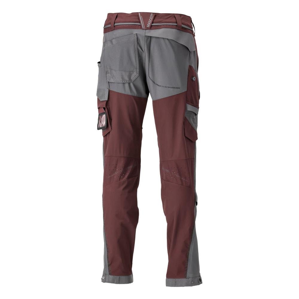 Broek, kniezakken, stretch, lichte broek, bordeaux/antracietgrijs