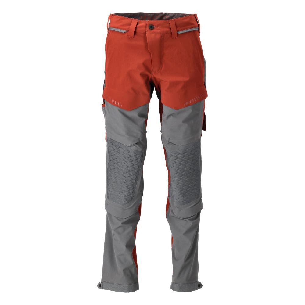 Broek, kniezakken, stretch, lichte broek, herfstrood/antracietgrijs
