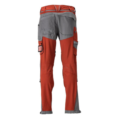 Broek, kniezakken, stretch, lichte broek, herfstrood/antracietgrijs