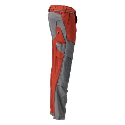 Broek, kniezakken, stretch, lichte broek, herfstrood/antracietgrijs