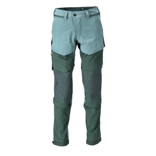 Broek, kniezakken, stretch, lichte broek, licht bosgroen/bosgroen