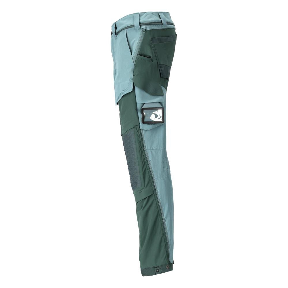 Broek, kniezakken, stretch, lichte broek, licht bosgroen/bosgroen