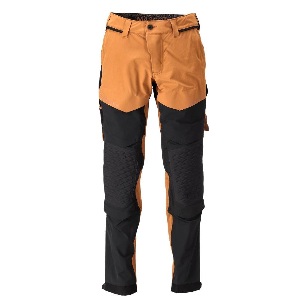 Broek, kniezakken, stretch, lichte broek, notenbruin/zwart