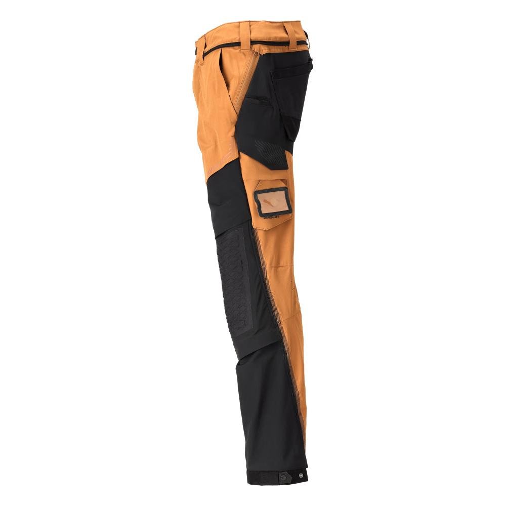Broek, kniezakken, stretch, lichte broek, notenbruin/zwart
