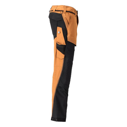 Broek, kniezakken, stretch, lichte broek, notenbruin/zwart