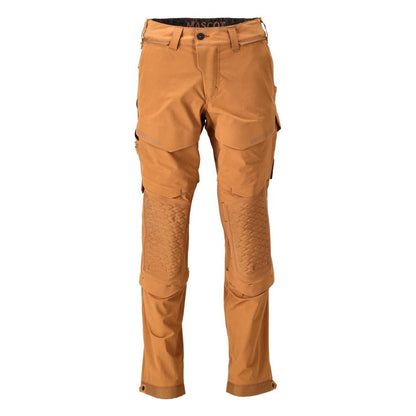 Broek, kniezakken, stretch, lichte broek, notenbruin