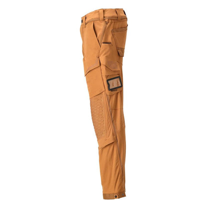 Broek, kniezakken, stretch, lichte broek, notenbruin