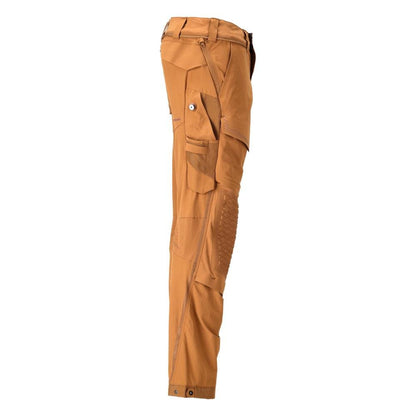 Broek, kniezakken, stretch, lichte broek, notenbruin