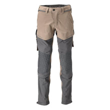 Broek, kniezakken, stretch, lichte broek, donker zandbeige/antracietgrijs